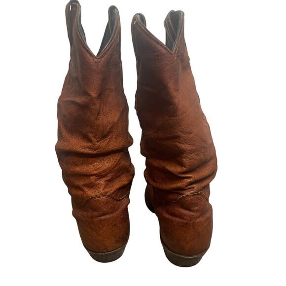 Vintage Brown Slouchy Leather Mid Calf Cowboy Western Boots Men's Size 7D - Picture 4 of 9